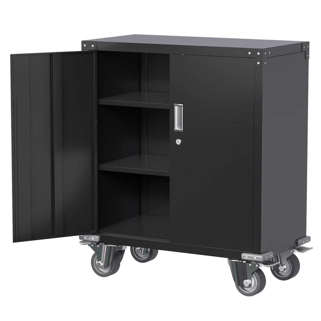 Aobabo Metal Storage Cabinet with Lock,Garage Storage Cabinet with Wheels,72In Steel Storage Cabinet for Garage Home Storage, Black Required-Assembly