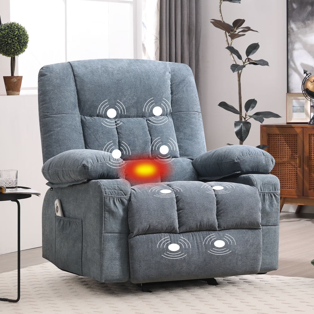 JONPONY Massage Swivel Rocker Recliner Chair with Vibration Massage and Heat Ergonomic Lounge Chair for Living Room with Rocking Function and Side Pocket, 2 Cup Holders, USB Charge Port,Grey
