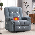 JONPONY Manual Recliner Chair with Heat Therapy and Massage Function, Heavy Duty Reclining Mechanism Massage Chair, Elderly Single Rocker Sofa with Cup Holders for Bedroom Home Theater,Blue