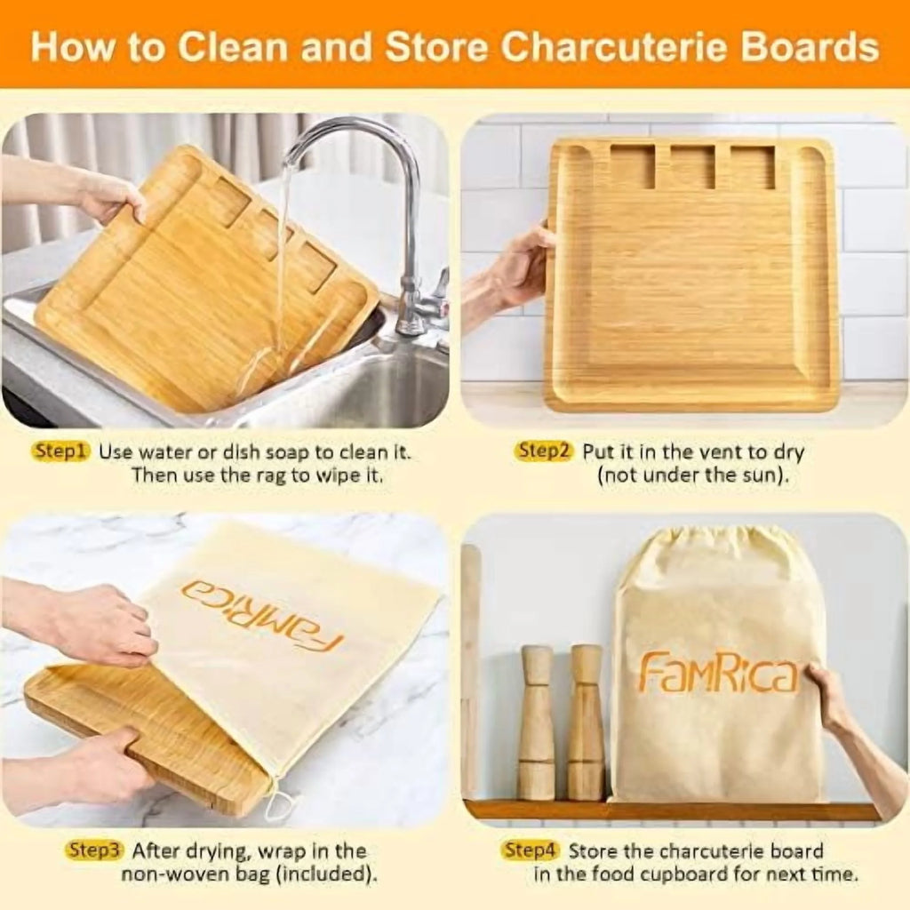 Charcuterie Board Set - Cheese Board with 2 Drawers, Bamboo Cheese Tray Serving Board - Unique Mothers Day Gifts, Wedding, Housewarming, Birthday Gifts