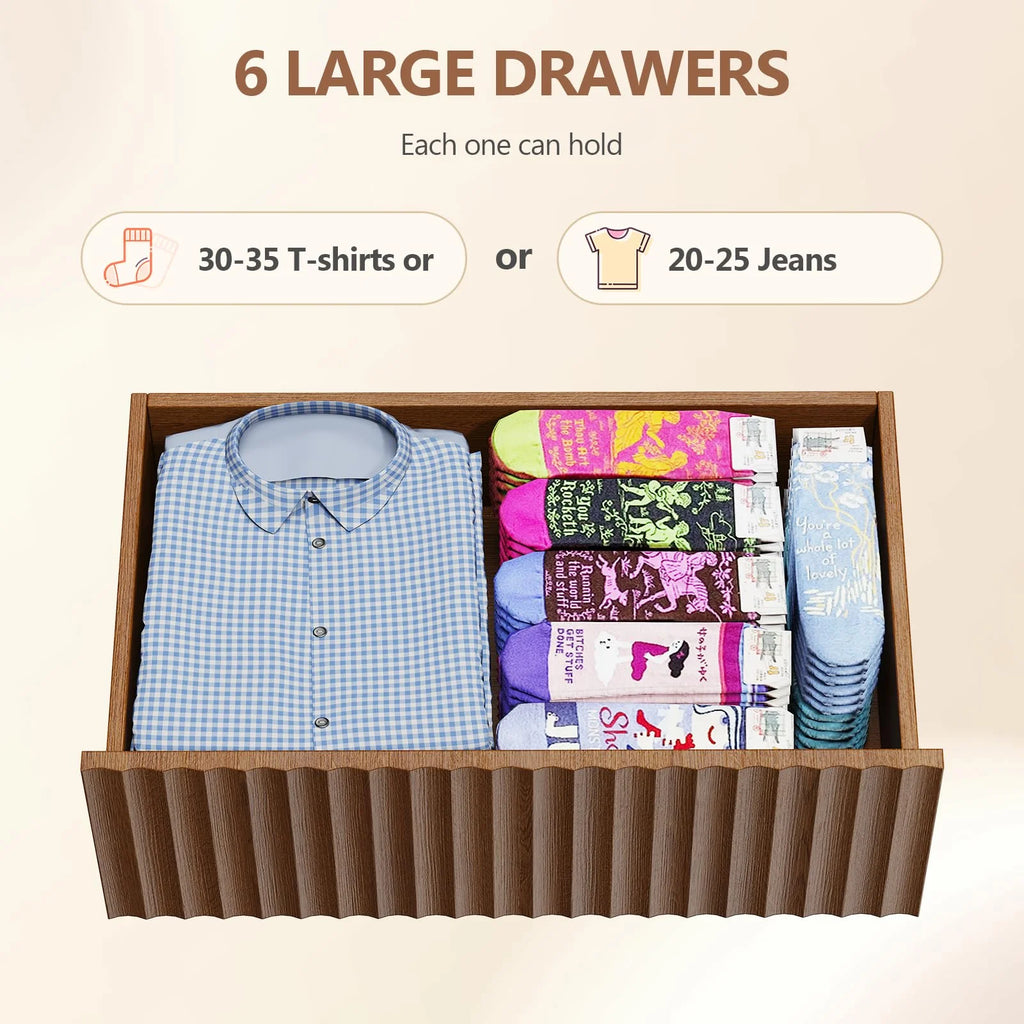 Wood Dresser, 6 Drawer Dresser for Bedroom, Modern Chest of Drawers with Deep Drawers Waterproof Living Room, Hallway, Entryway