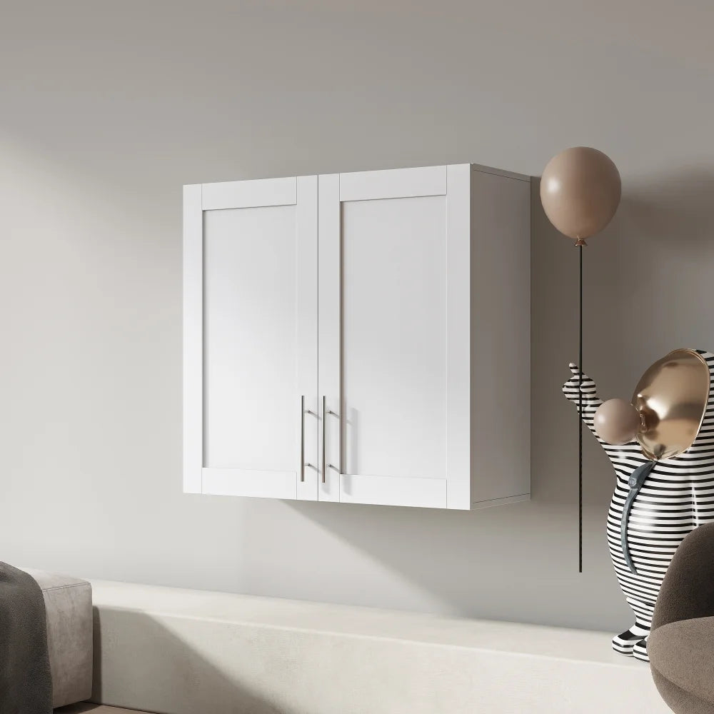 Stackable Wall Cabinet,Solid Wood Storage Cabinet with Adjustable Shelves and Doors,Console Table Side Table for Hallway,Sideboard Buffet Cupboard for Kitchen, 15.75" D x 15.75" W x 70.87" H, White