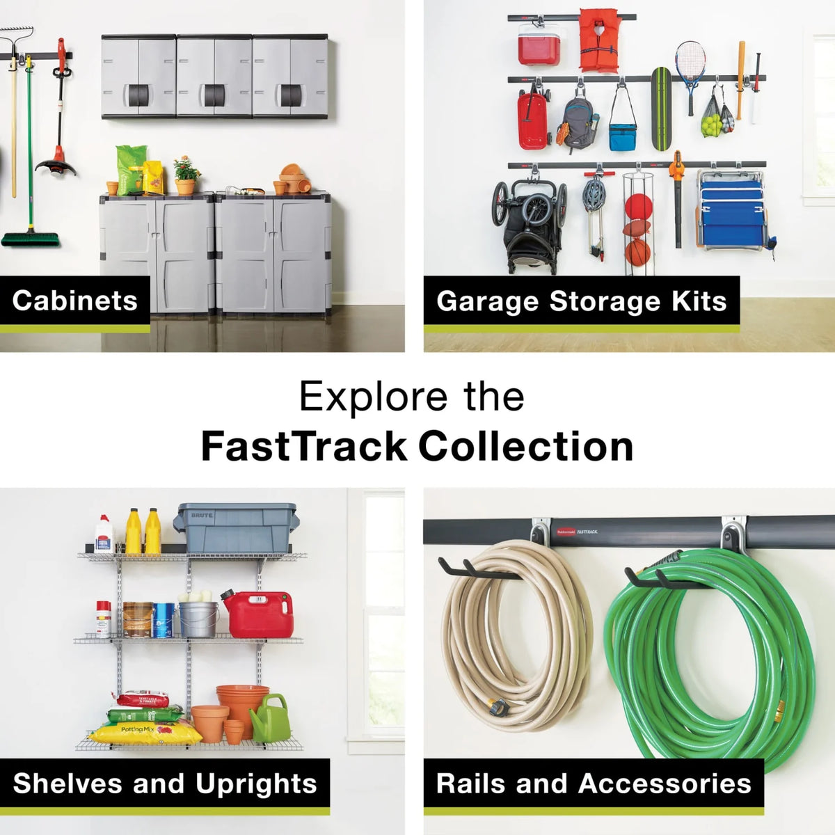 Rubbermaid Garage FastTrack 15-Piece Medium Kit, Black/Grey