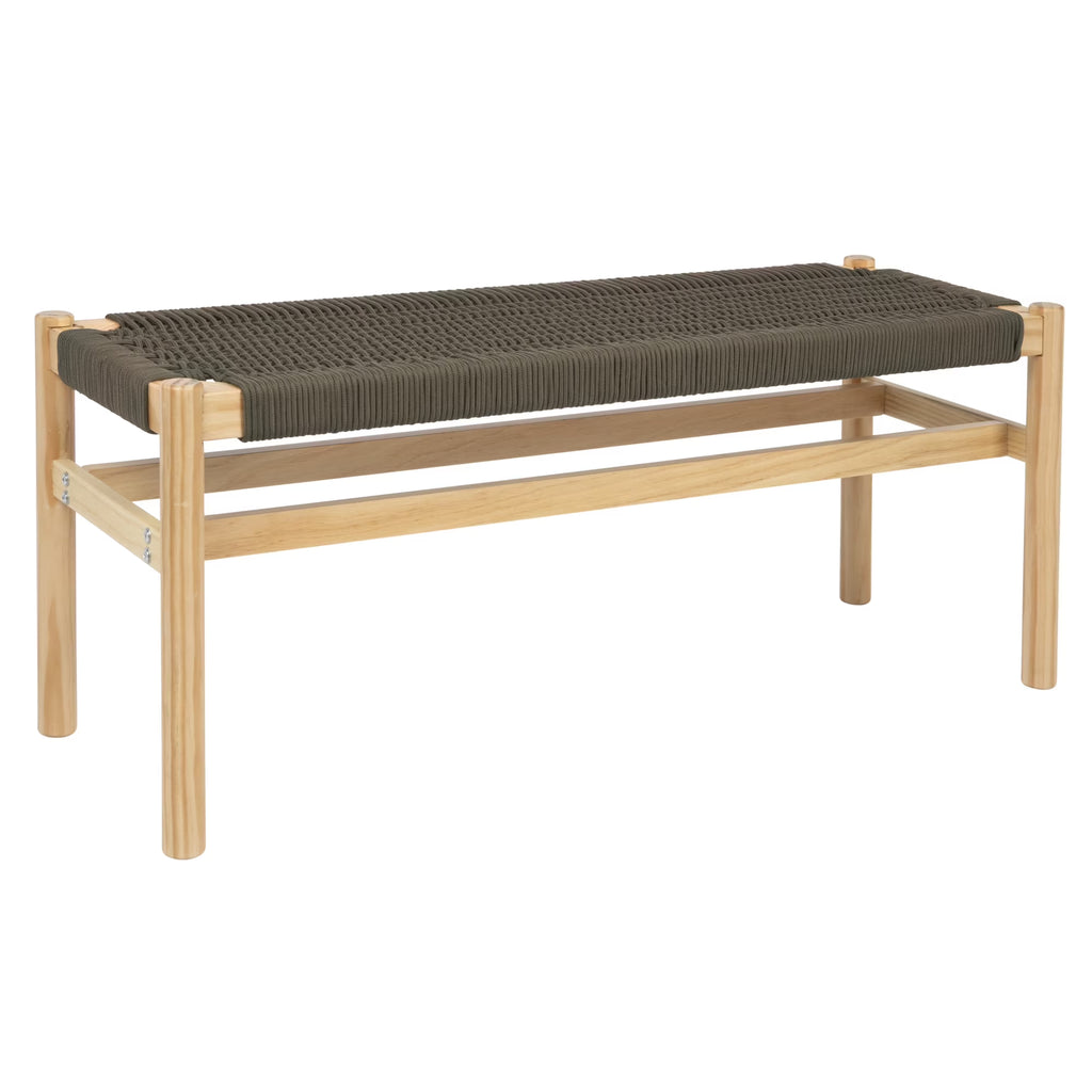 Main + Mesa Fernway Solid Wood and Woven Rope Entryway Bench, Moss Green