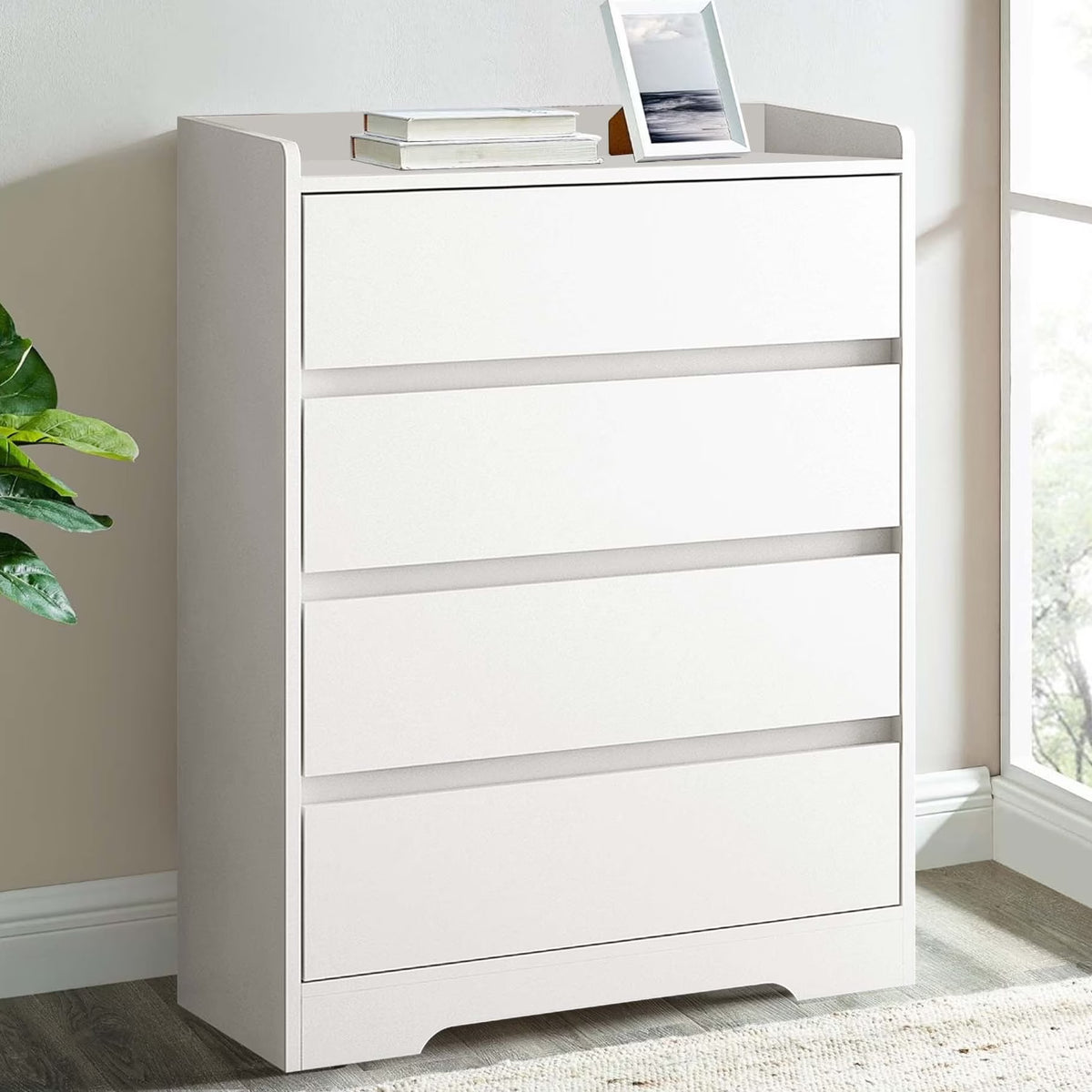 Aukfa Wood 4 Drawer Dresser,Chest of Drawer with Anti-fall Device, Black