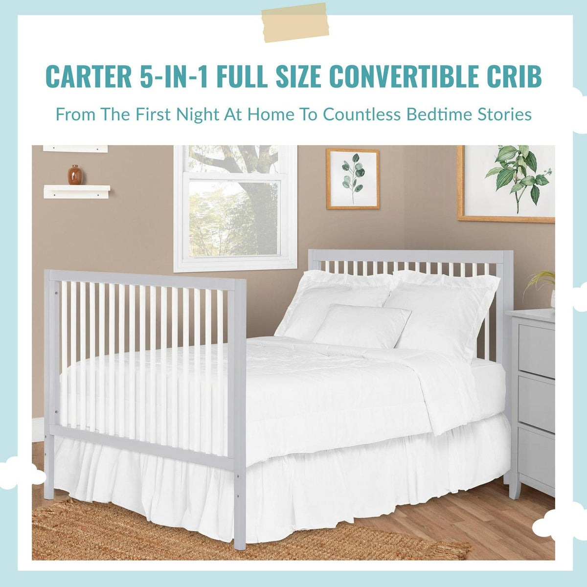 Dream On Me Carter 5-in-1 Full Size Convertible Crib. Grey and White