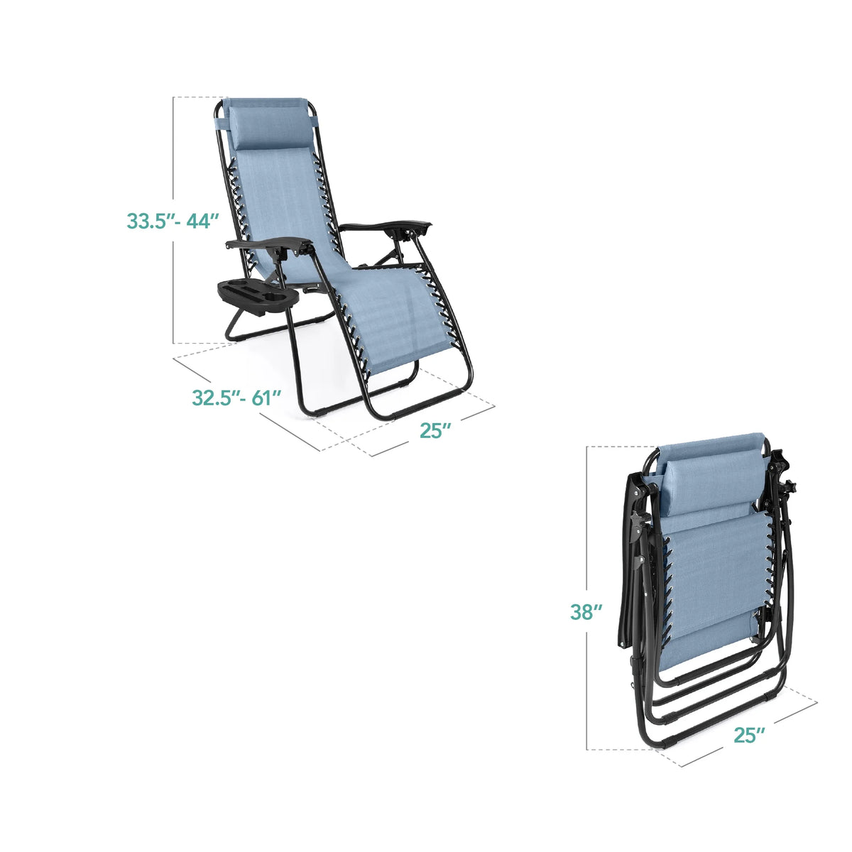 Best Choice Products Set of 2 Zero Gravity Lounge Chair Recliners for Patio, Pool w/ Cup Holder Tray - Gray