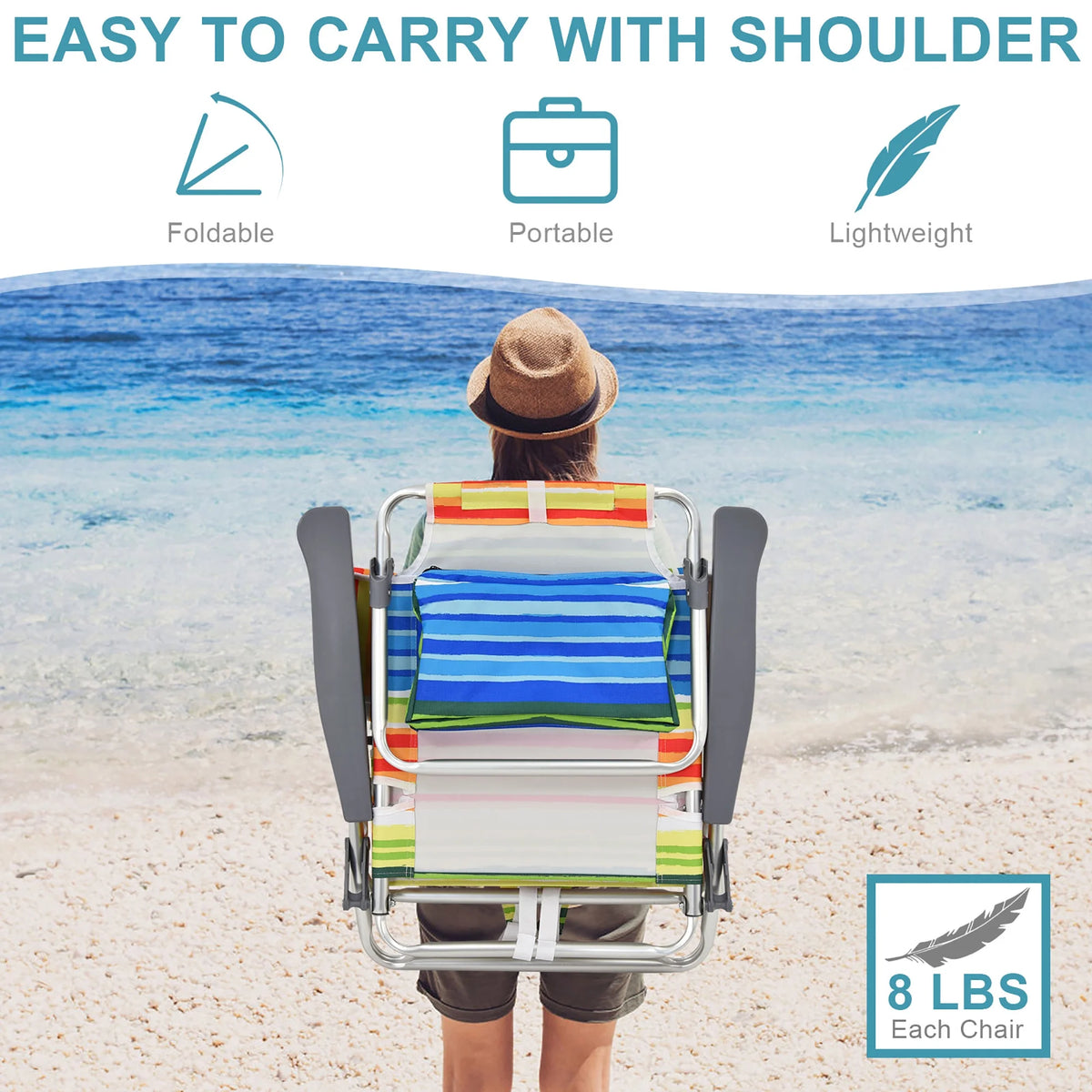 Costway 2-Pack Folding Backpack Beach Chair Table Set 5-Position Outdoor Reclining Chair Pink