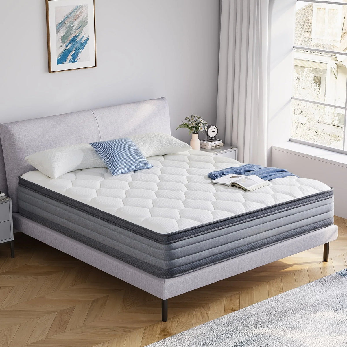 King Size Mattress, Madinog 12" Hybrid Gel Memory Foam Individually Pocket Innerspring Mattress, King