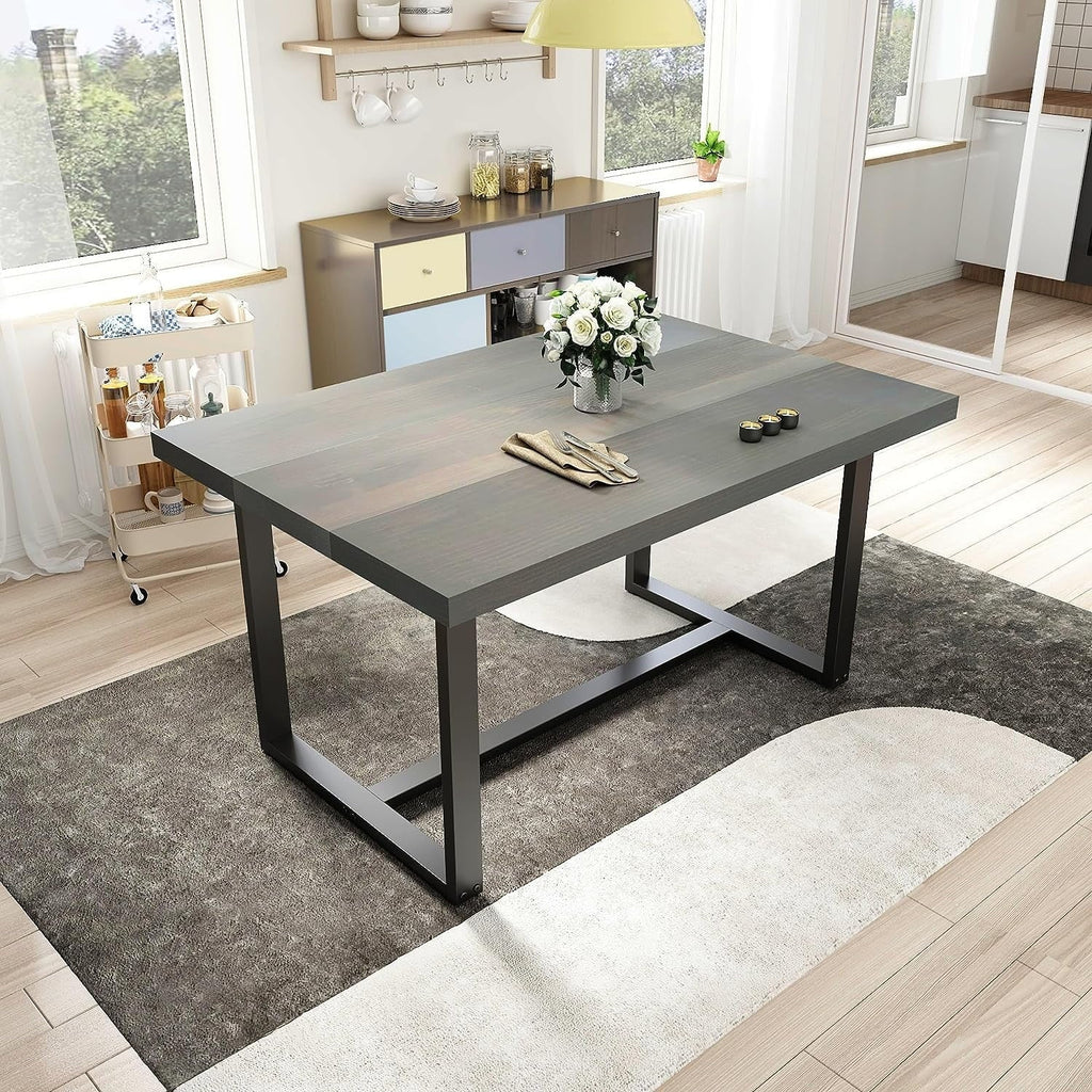 ChVans 52" Solid Wood Dining Table for 4-6 Person, Modern Farmhouse Kitchen Table with Metal Frame, Sturdy Breakfast Table for Living, Dining Room, Office Desk(Light Grey-52 in Dining Table)