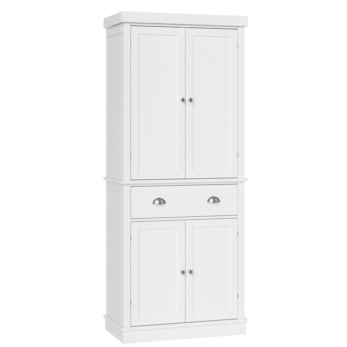 Homfa 72.4'' Tall Kitchen Pantry with 4 Doors, Large Drawer Shelves Wood Pantry Storage Cabinet for Dining Room Living Room, White