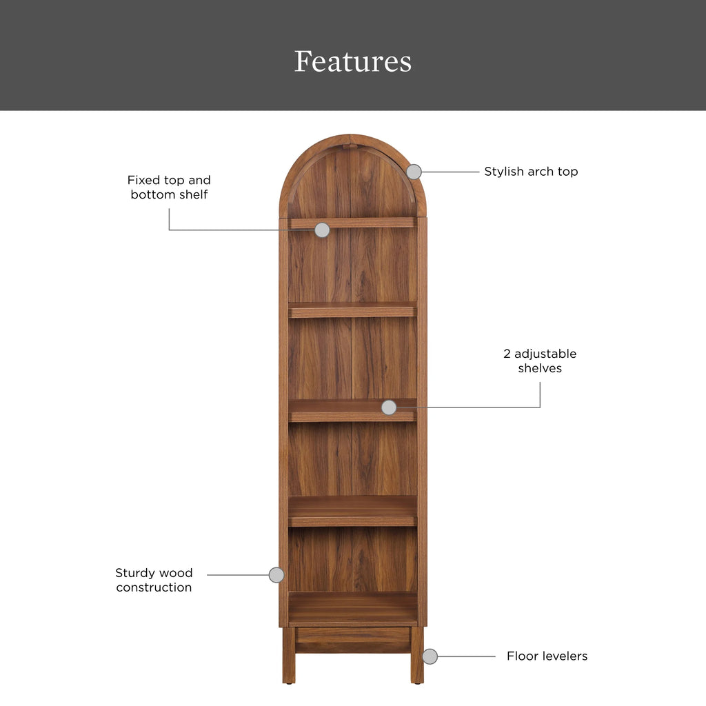 Better Homes & Gardens Juliet Narrow Arch Bookcase, Rich Black and Light Honey