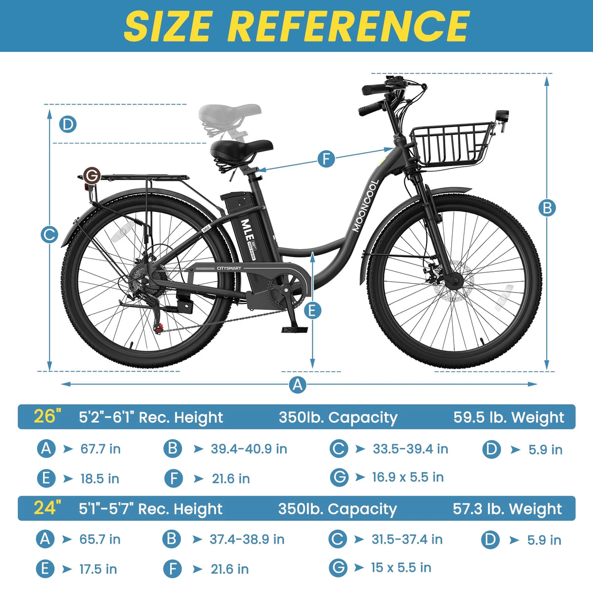MOONCOOL Electric Bicycle for Adults 350W , 7-Speed Ebike with 36V 10.4Ah Removable Battery�� 40 Miles Range , 20 mph Electric Commuter Bike for Women Men, Certified to UL 2849 by SGS