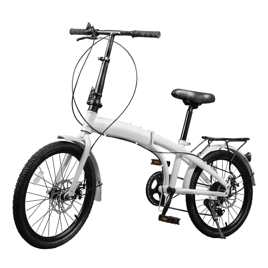 LOYALHEARTDY 20" Folding Bike 7-Speed Unisex Mountain Bicycle Adjustable Height MTB City Bike for Adult Teenager High Carbon Steel Foldable Bicycle for Riding Traveling w/Dual Disc Brakes & Fender