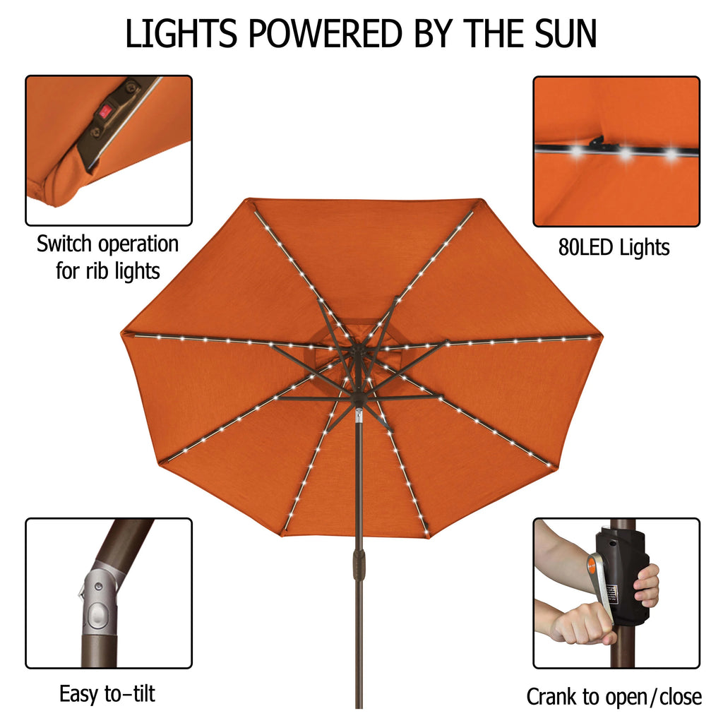 EliteShade Sunbrella Solar Umbrellas 9ft Market Umbrella with 80 LED Lights Patio Umbrellas Outdoor Table Umbrella with Ventilation and 5 Years Non-Fading Top,Ruby