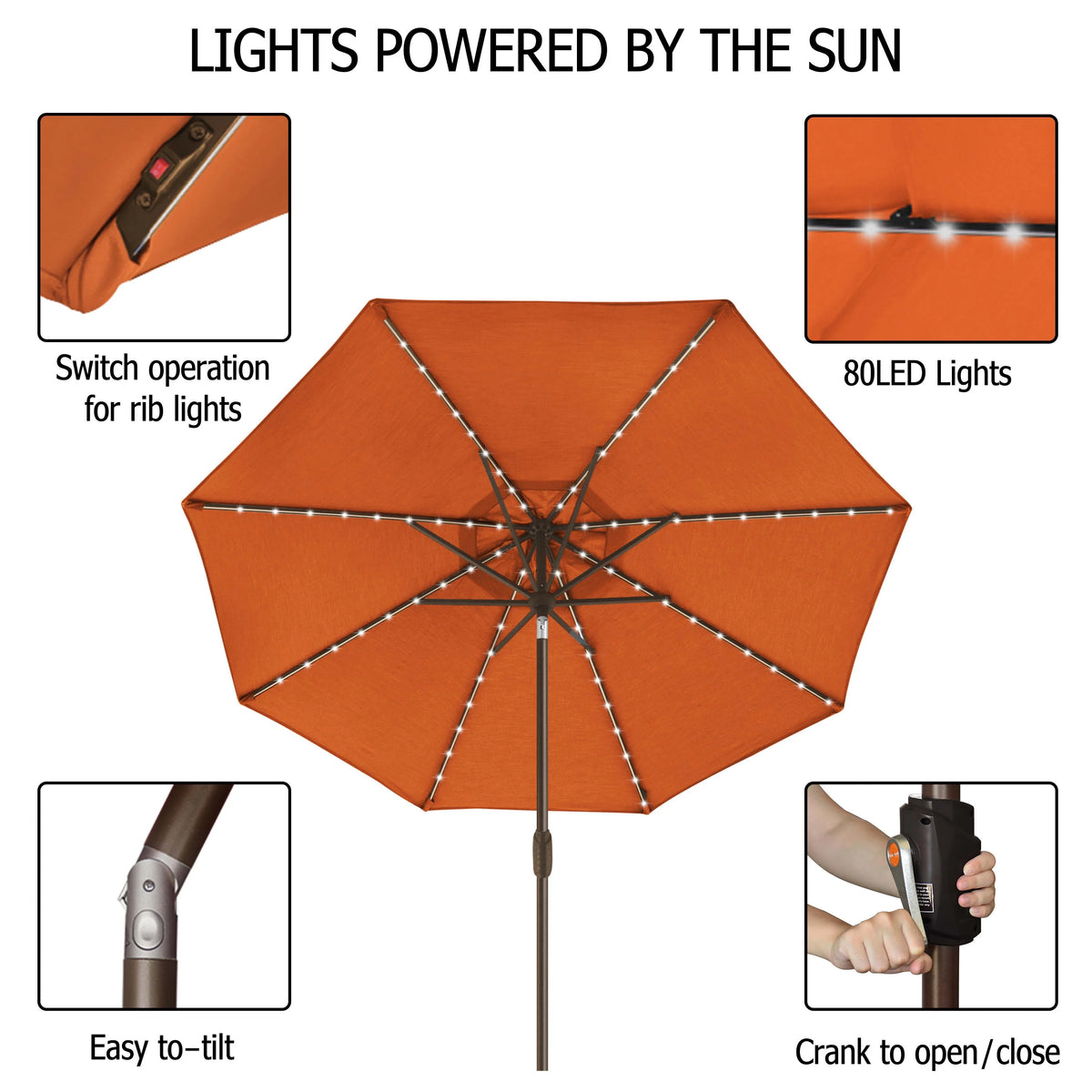 EliteShade Sunbrella Solar Umbrellas 9ft Market Umbrella with 80 LED Lights Patio Umbrellas Outdoor Table Umbrella with Ventilation and 5 Years Non-Fading Top,Ruby