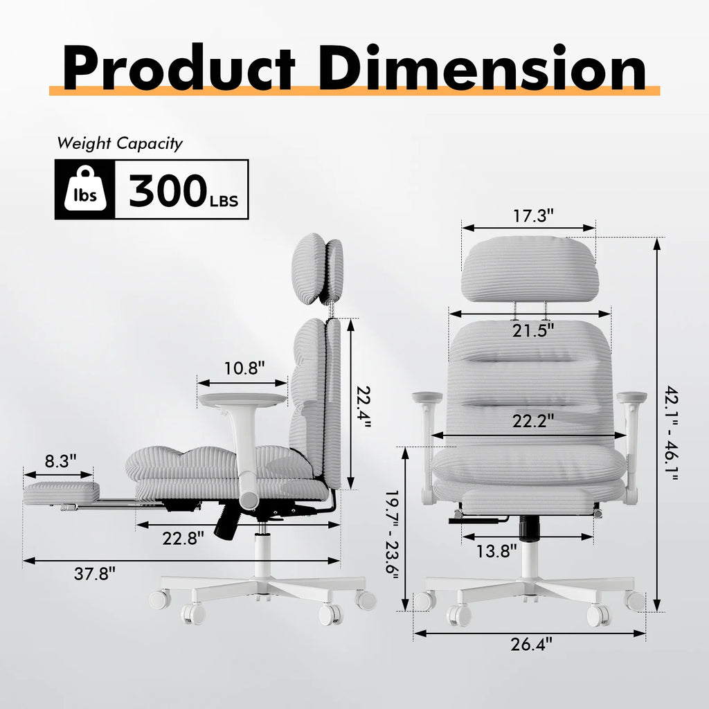 Ninecer Ergonomic Office Chair with Footrest, Big and Tall Computer Desk Chair for Adults, Adjustable Swivel Chair with Headrest Lumbar Support, Black