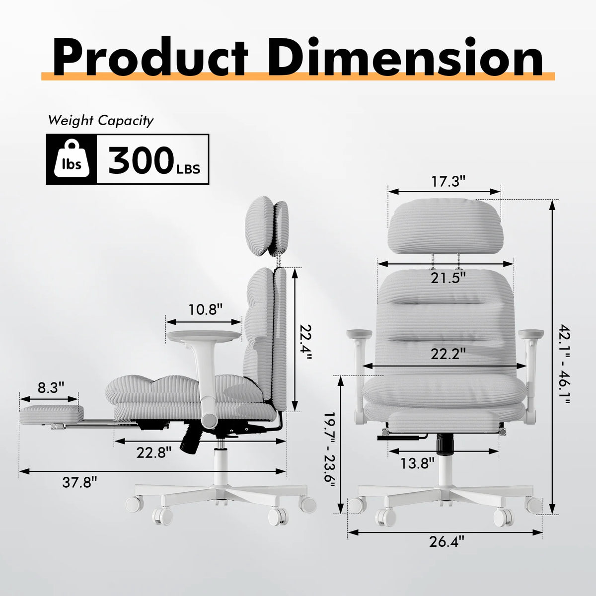 Ninecer Ergonomic Office Chair with Footrest, Big and Tall Computer Desk Chair for Adults, Adjustable Swivel Chair with Headrest Lumbar Support, Black