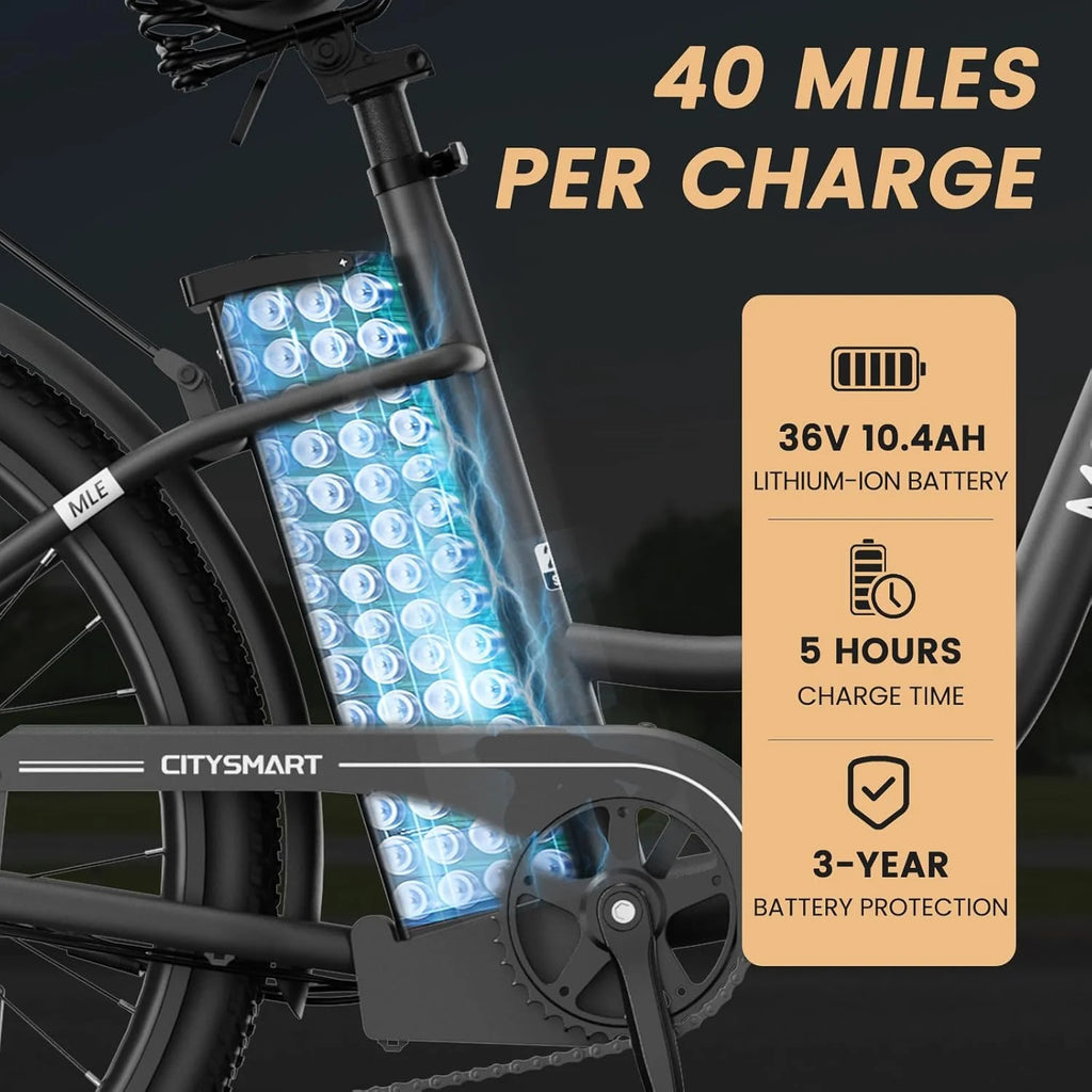 MOONCOOL Electric Bicycle for Adults 350W , 7-Speed Ebike with 36V 10.4Ah Removable Battery�� 40 Miles Range , 20 mph Electric Commuter Bike for Women Men, Certified to UL 2849 by SGS