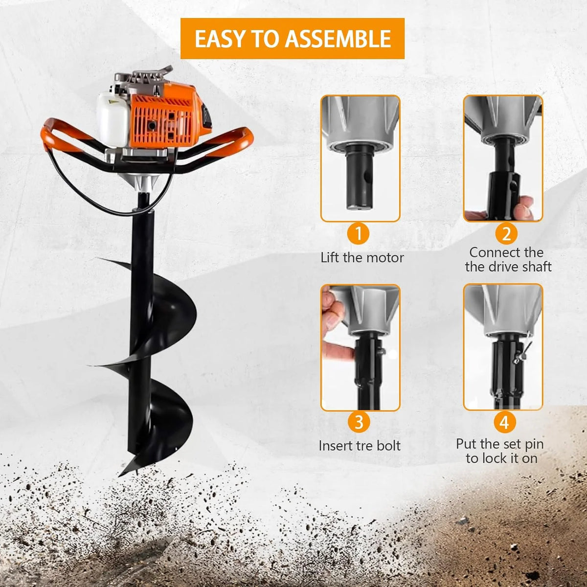 PRIJESSE Gas Powered Earth Digger Post Hole Digger with 3 Extension Rods + 3 Auger Drill Bits