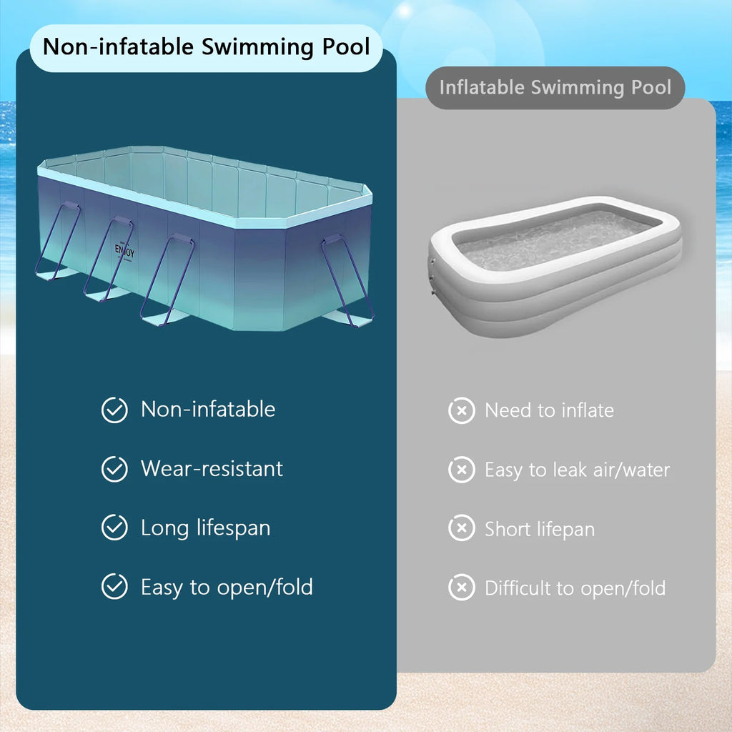 Foldable Swimming Pool, Large Non-Inflatable Outdoor Pools for Kids Adults Above Ground Pools, 116in