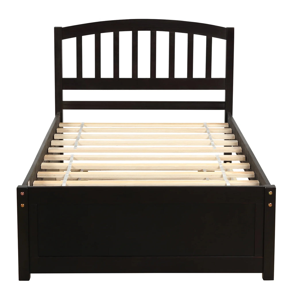 Aukfa Twin Platform Bed with Trundle - Trundle Bed with Headboard for Kids Teens - White