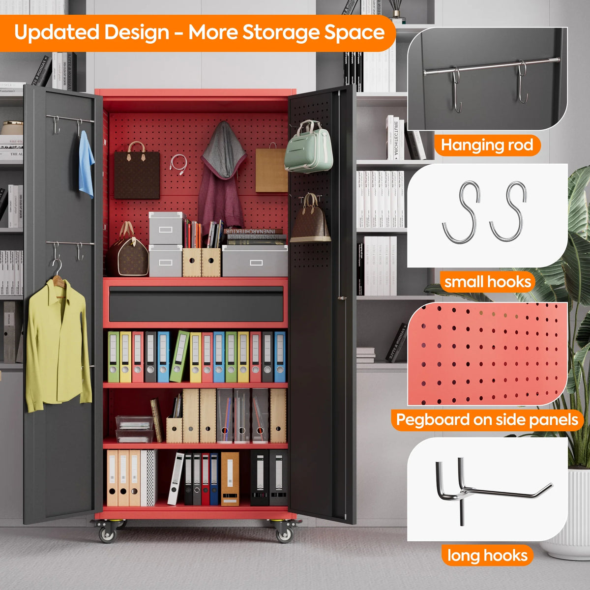 Aobabo Metal Storage Cabinet with Lock,Garage Storage Cabinet with Wheels,72In Steel Storage Cabinet for Garage Home Storage, Black Required-Assembly