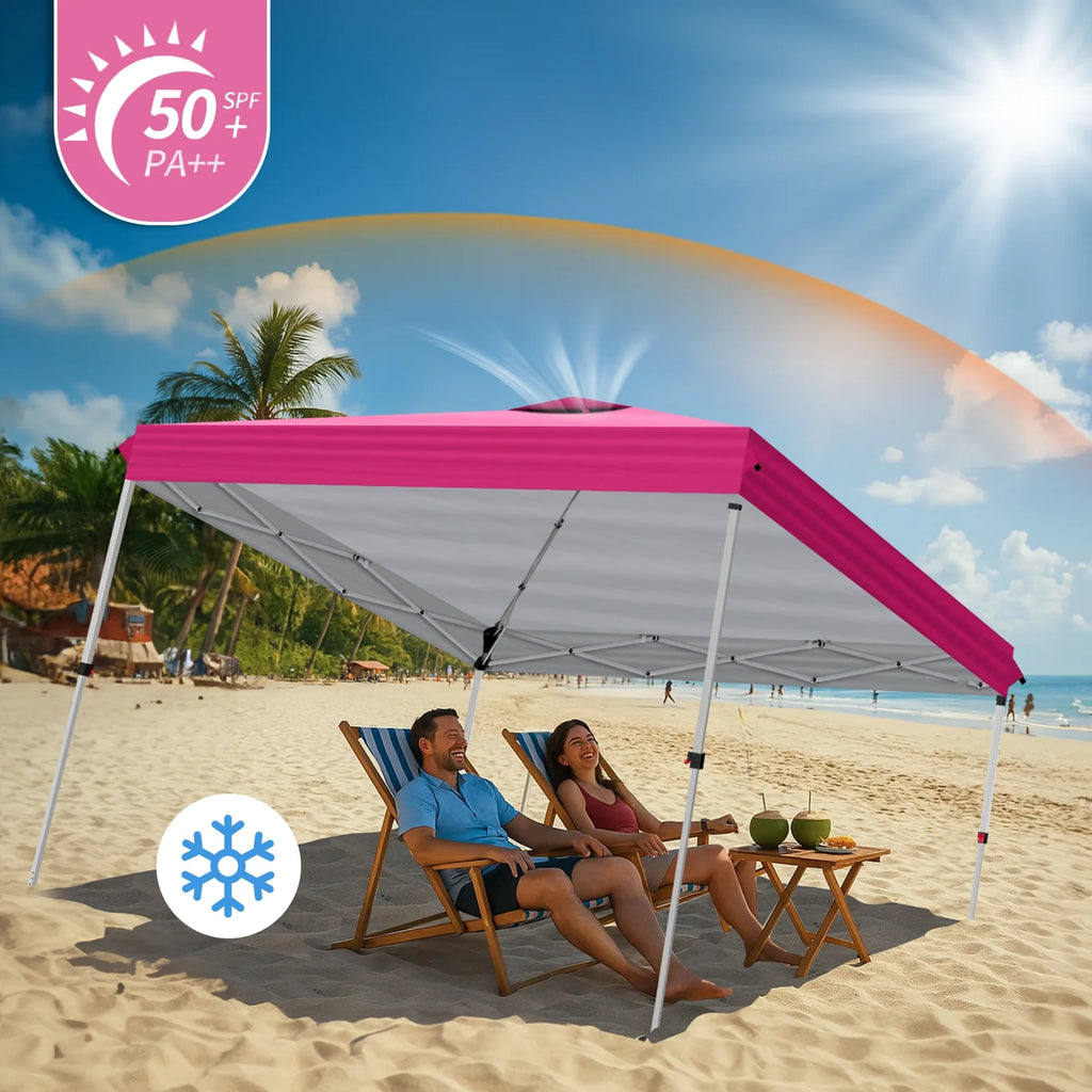 Ktaxon 10x10 Ez Pop Up Canopy Tent,Outdoor Sun Shade Shelter,Outdoor Gazebo,One Push Setup with Sidewalls,1 Roller Bag,4 Sandbags,UPF50+ - Pink