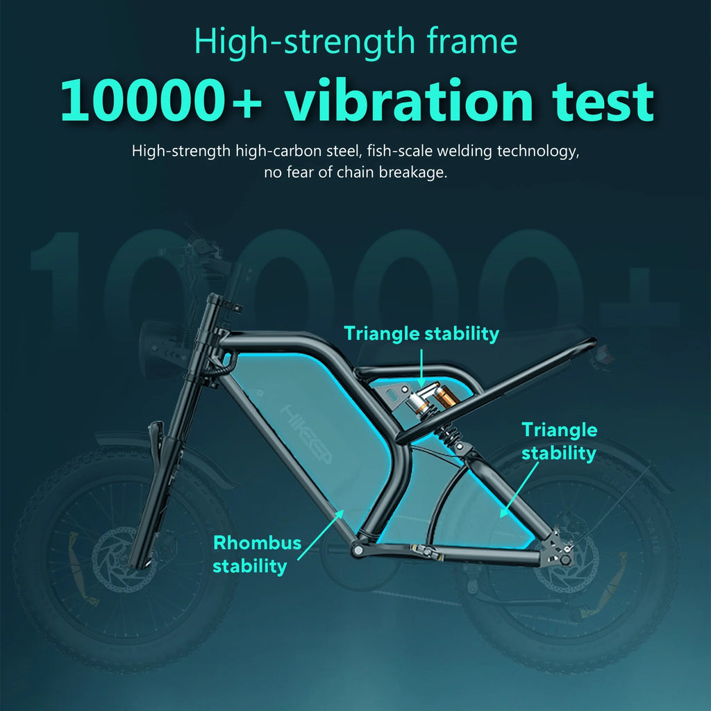 HiKeep 1500W Peak Electric Bike, 20" Fat Tire Ebike, 48V 15Ah Battery, E-Mountain Bike, w/ Bag, Pump & Glasses