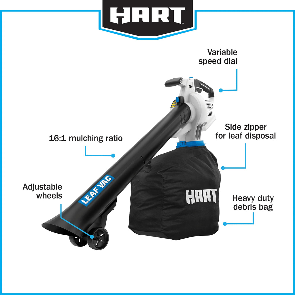 HART 40V Cordless Leaf Vacuum Kit, (1) 4.0Ah Lithium-Ion Battery