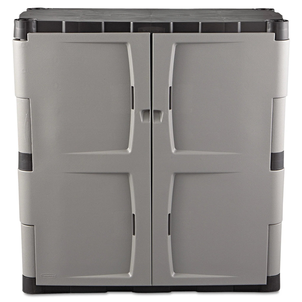 Rubbermaid Double-Door 2-Shelf Cabinet, Black and Gray
