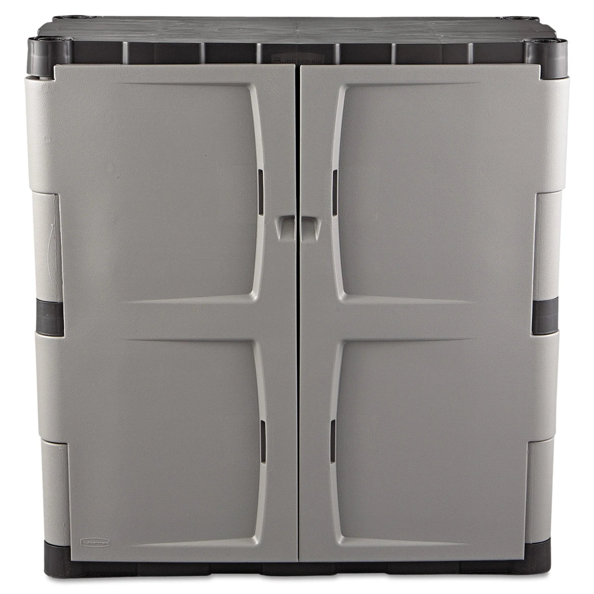 Rubbermaid Double-Door 2-Shelf Cabinet, Black and Gray