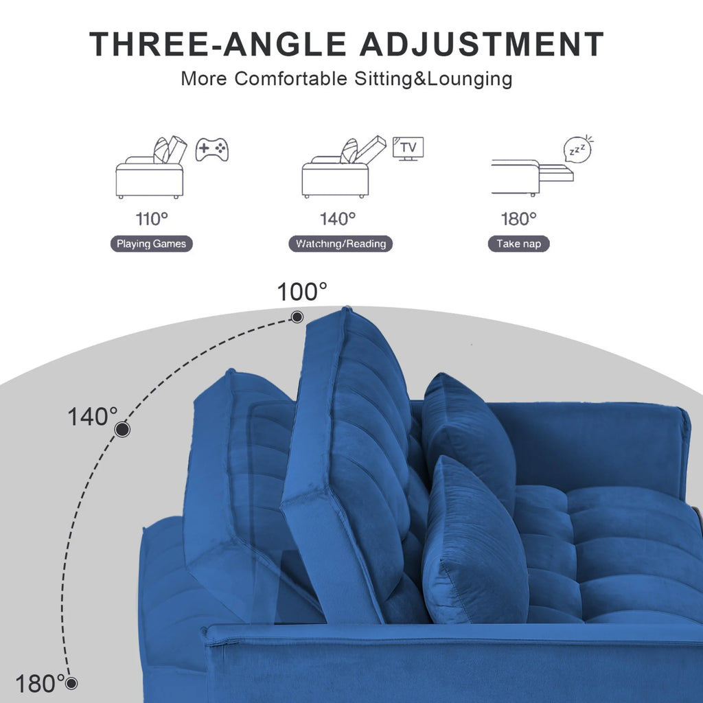 BINBANK Black Velvet 3-in-1 Convertible Sleeper Sofa Bed a?? USB Charging, Adjustable Backrest Pull-Out Futon Loveseat Couch for Living Room, Apartment & Small Space