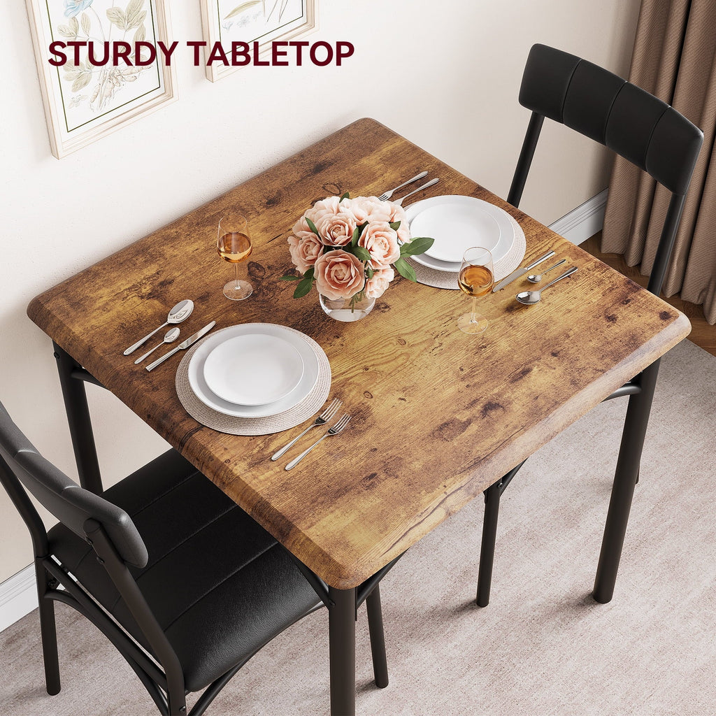 Yesfashion 3 Piece Dining Table Set, Kitchen Table and Chairs for 2, Metal and Wood Square Dining Room Table Set with 2 Upholstered Chairs