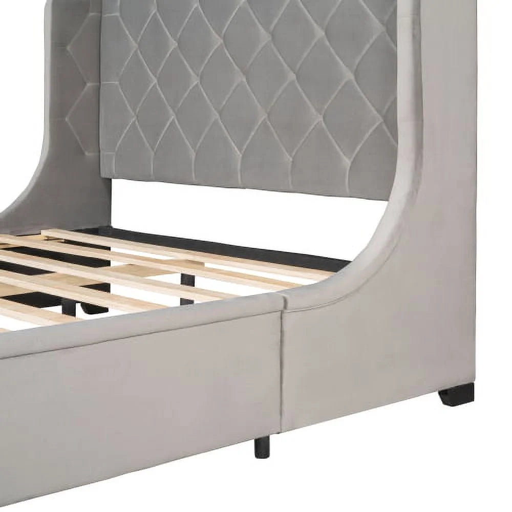 Queen Bed Frame with Storage Drawer, Velvet Upholstered Storage Bed, Wood Platform Bed Frame with Wingback Headboard and a Big Drawer(Beige)