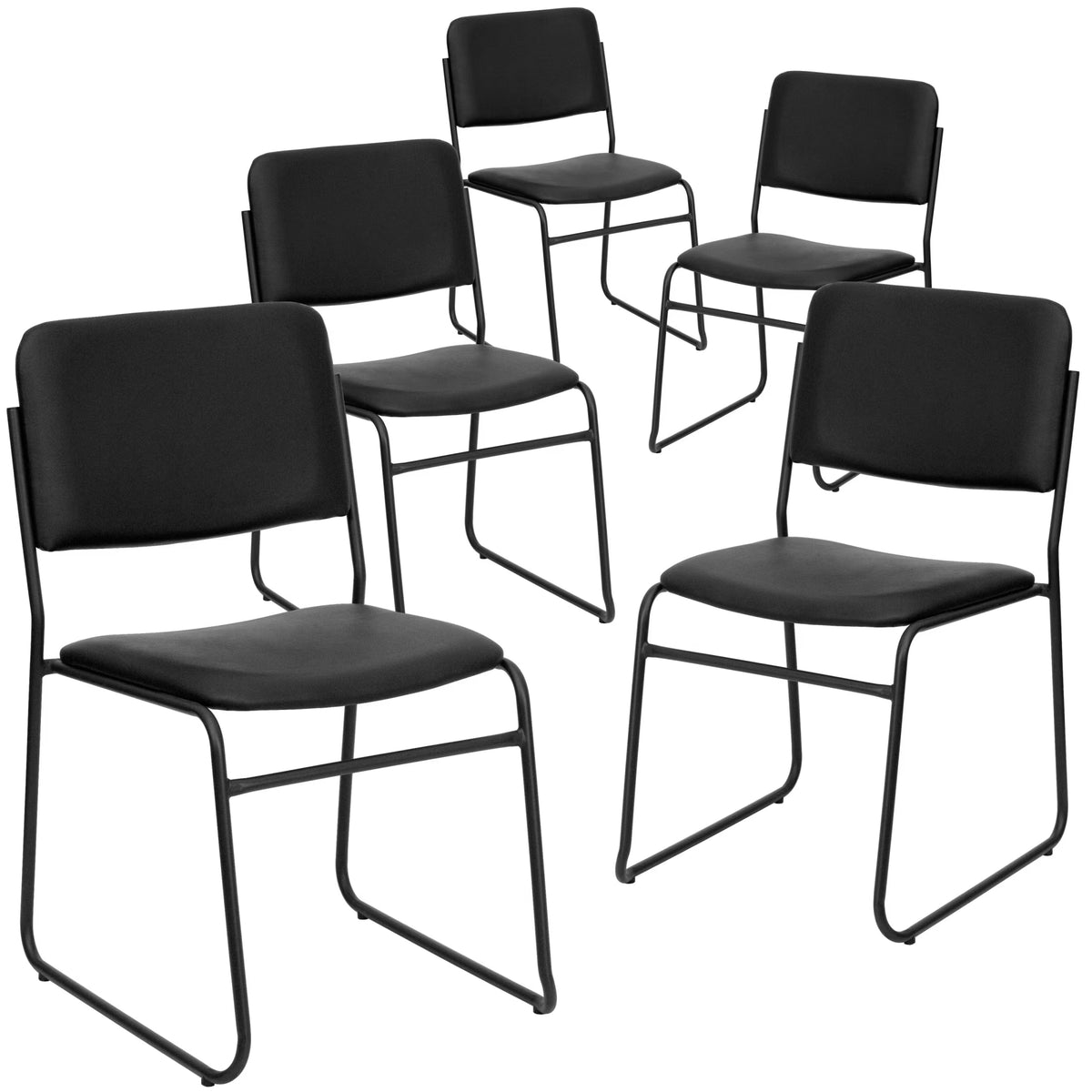 Flash Furniture Hercules Series Adult High-Density Vinyl Sled Base Stack Chairs, Set of 5, Black