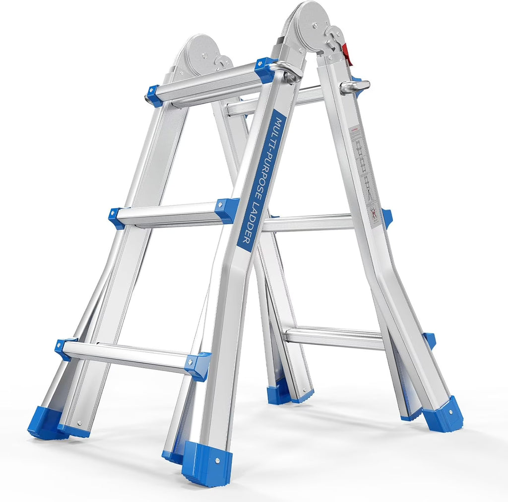 LUISLADDERS Ladder, A Frame 6 Step Ladder Telescoping Ladder, 22 Ft Reach Height Muti Position Folding Ladder Flared Leg & Wheels Design, 330 lbs Capacity Extension Ladder for Household Outdoor Work