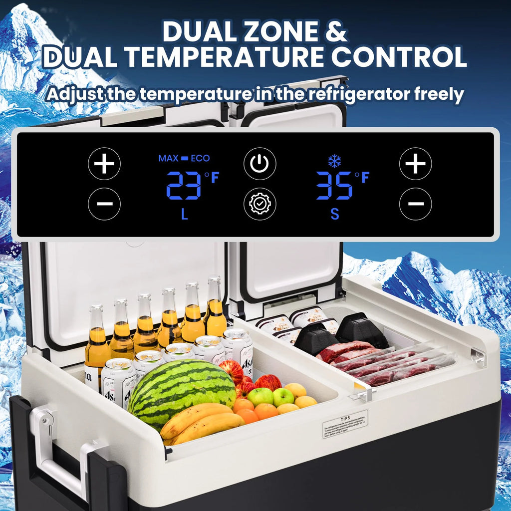 12 Volt Refrigerator, Electric Cooler, Portable Freezer, 12V Fridge -4℉~68℉, 12V Cooler with Wheels & 2 Baskets for Travel, Truck, Boat, Camping