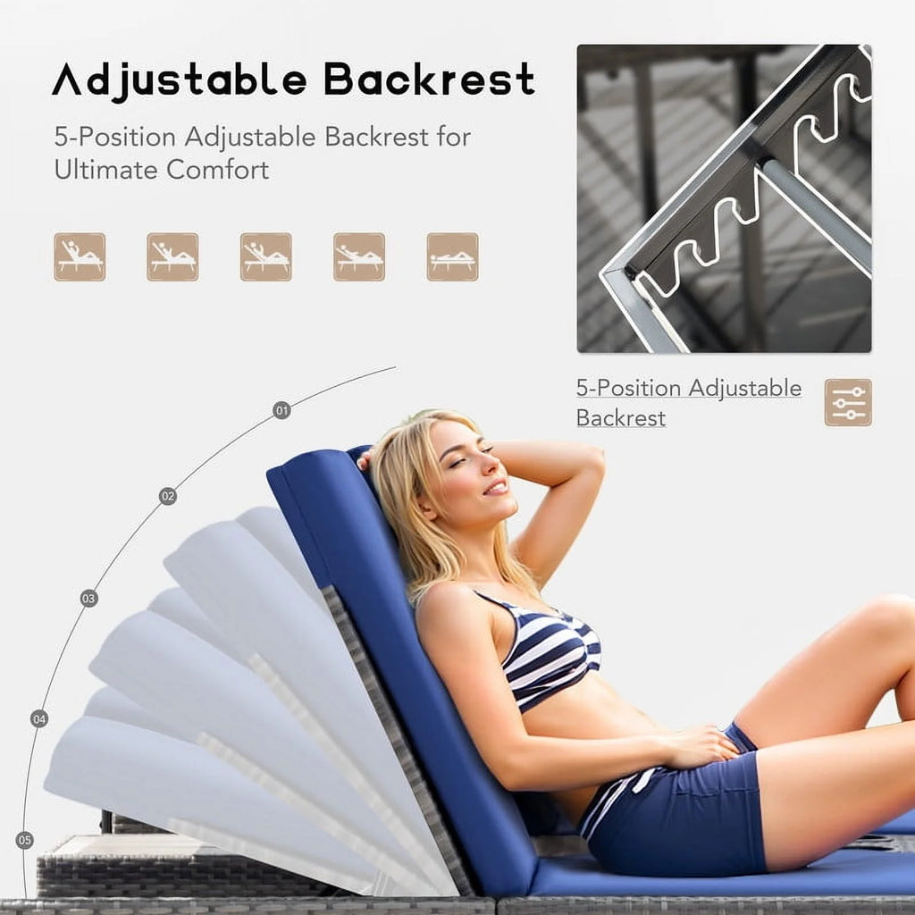 Devoko Rattan Double Lounge Chaise, Adjustable Backrest Daybed with Sunshade and Cup Holder for Deck, Poolside, Balcony,beige