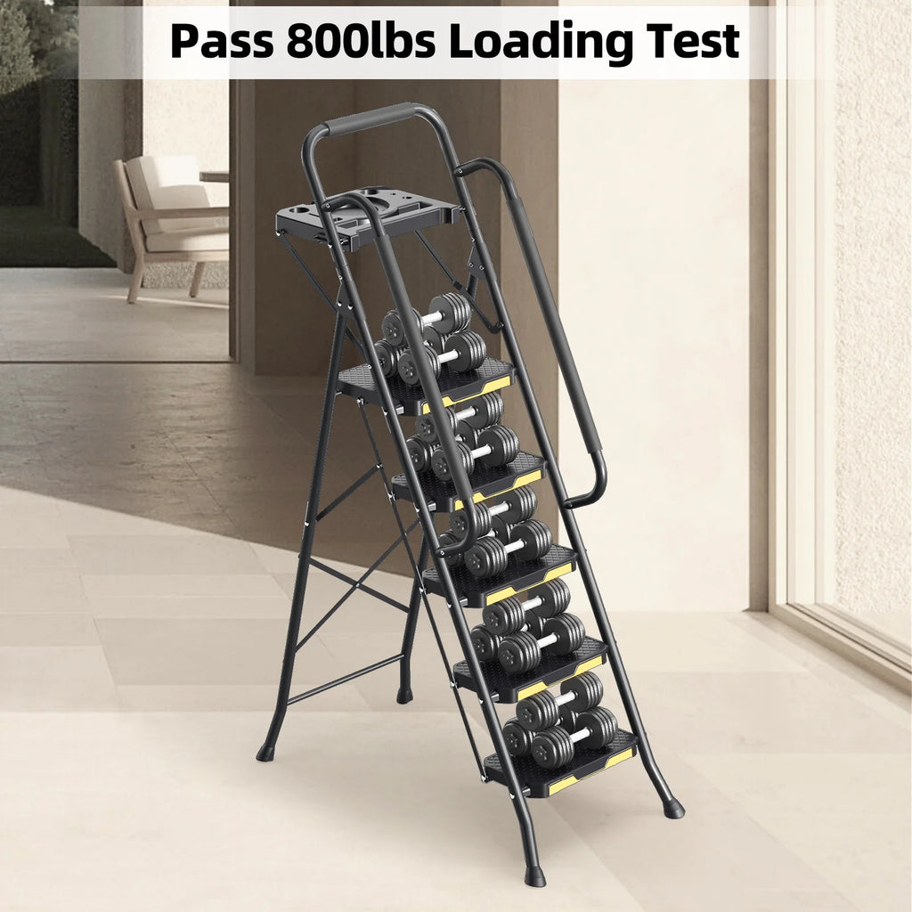 Kingrack 5 Step Folding Ladder for Adults, 800lbs Sturdy Steel  Stool Ladder with Anti-Slip Pedal&Handrail&Tool Tray for Home Kitchen Office