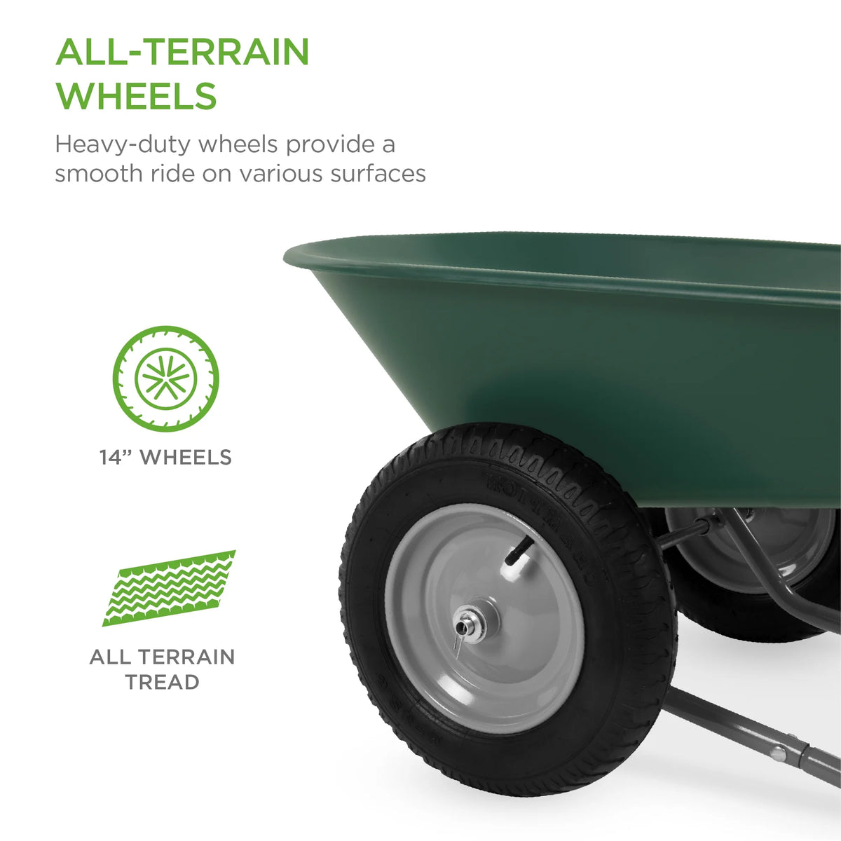 Best Choice Products Dual-Wheel Home Wheelbarrow Yard Garden Cart for Lawn, Construction - Green