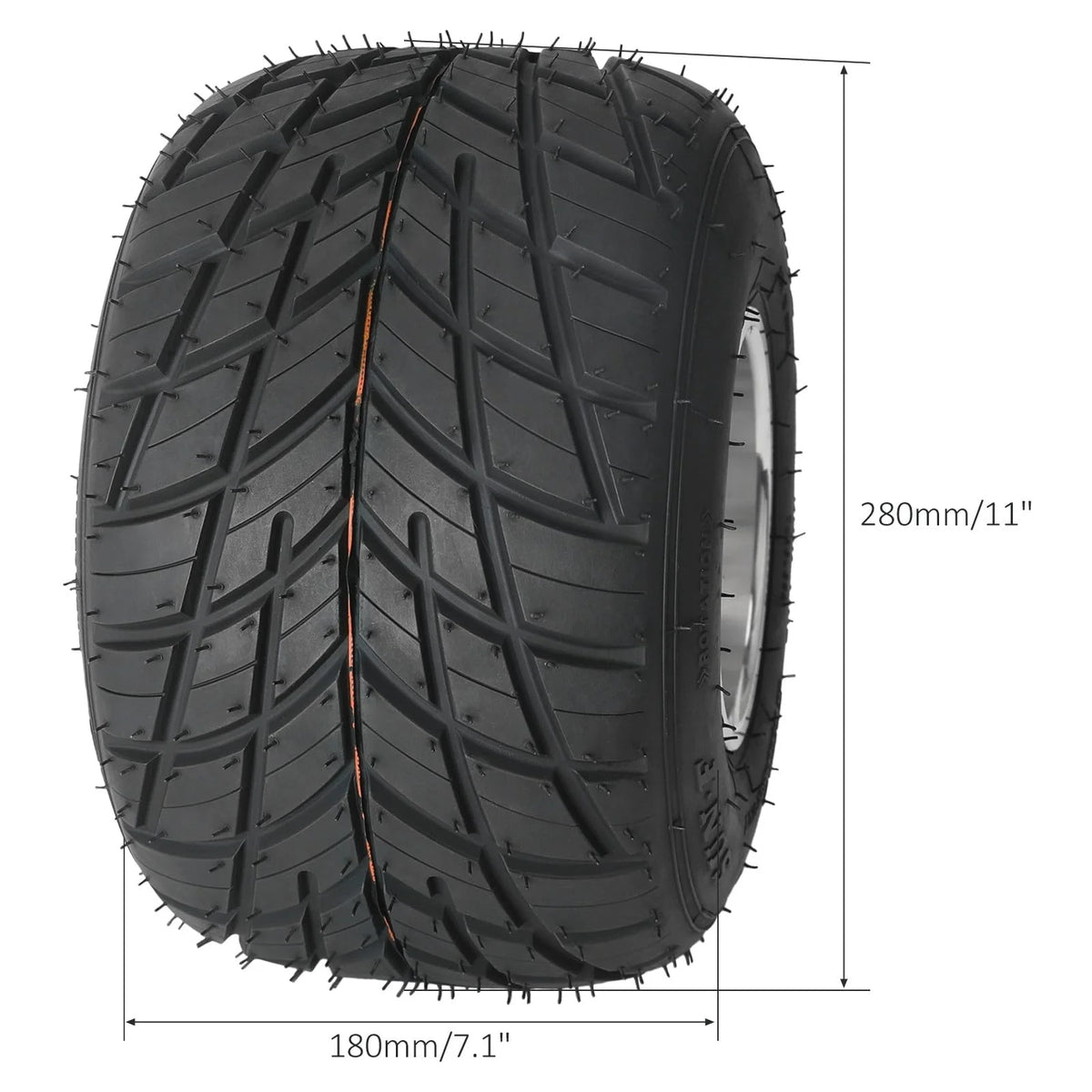Set 4 Go Kart Tires and Rims, 10x4.50-5 Front Tubeless Tires Rims, 11x7.10-5 Rear Tires Rims, Go Cart Wheels and Tires Fit Bolt Pattern 58 mm with 3 Holes Drift Trike, Buggy Lawn Mower