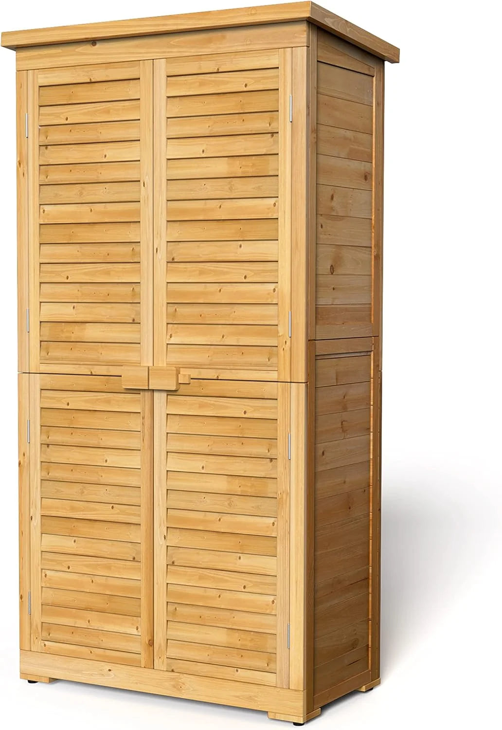 63.2" Outdoor Storage Cabinet, Lofka  Lockable Doors Garden shed with Adjustable Shelves| Asphalt Roof| Ventilate Shutter, Wood Shed with Large Storage Space, Waterproof Roof for Garden, Natural