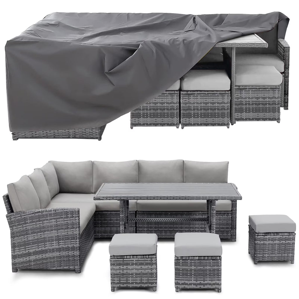 AECOJOY 7 Piece Patio Furniture Set PE Rattan Outdoor Dining Set Sectional Sofa Couch with Table Patio Conversation Set in Gray