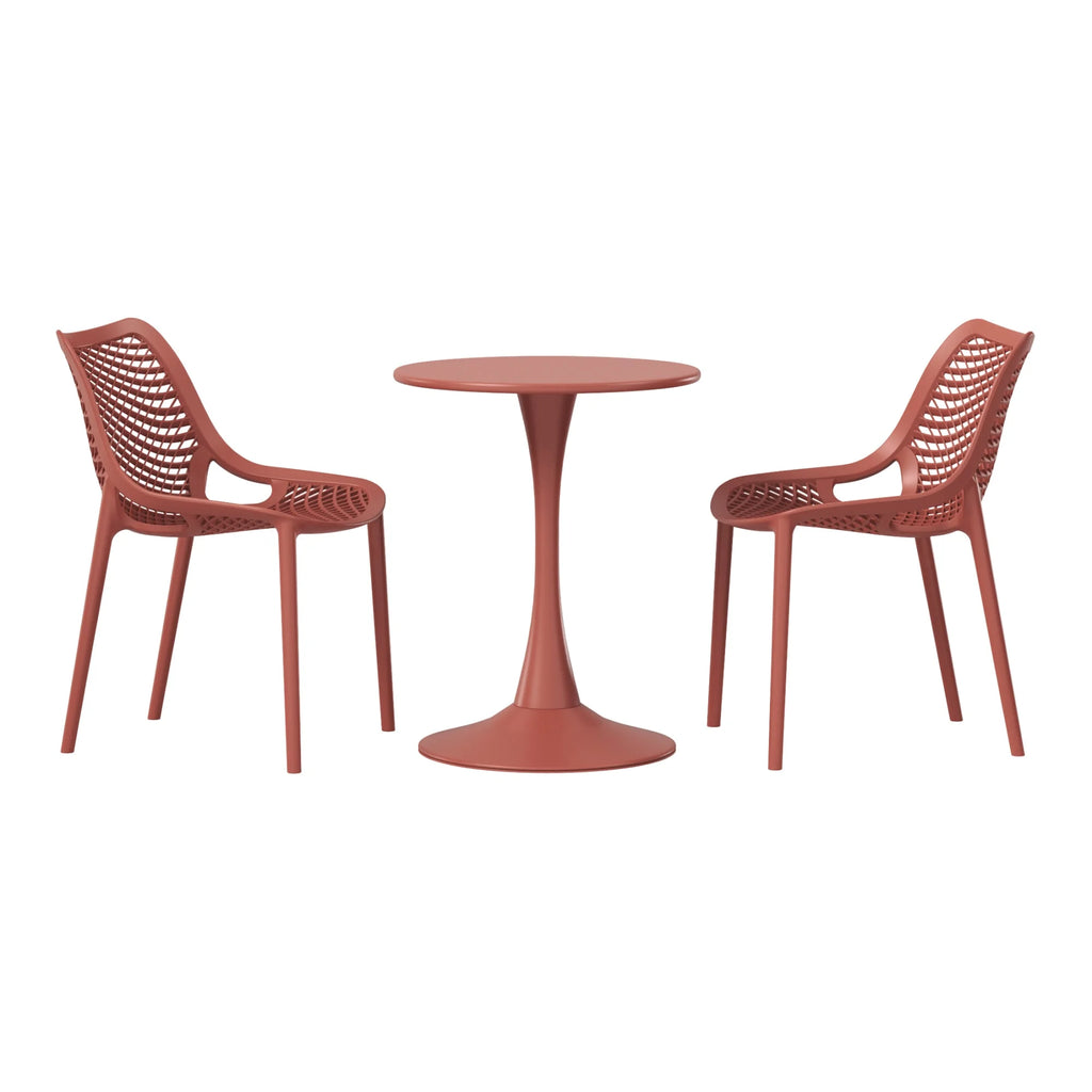 WestinTrends Playa 3-Piece Outdoor Round Metal Dining Table Set And Stackable Resin Patio Dining Side Chairs, Olive Green
