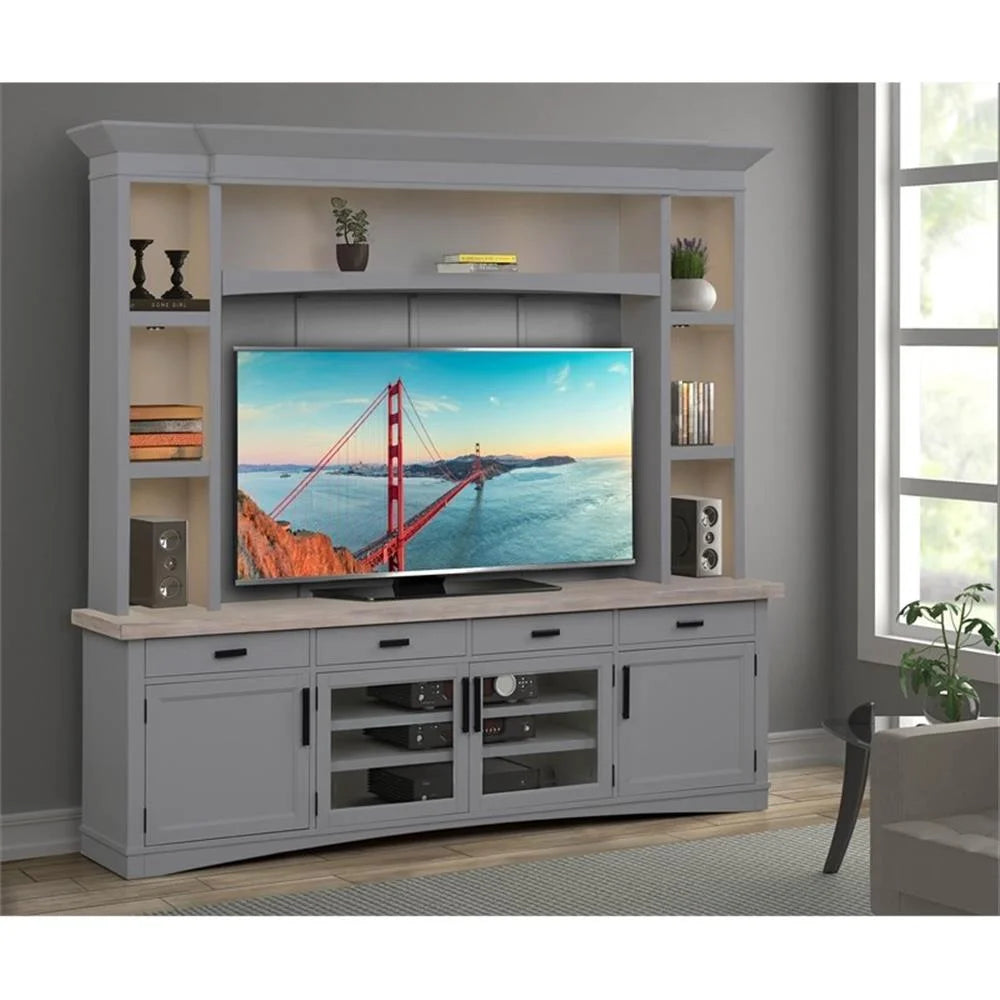 Bowery Hill Americana Wood Modern - Cotton 92" TV Console in White