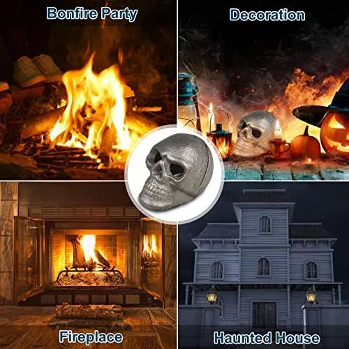 Imitated Human Skull Gas Log for Indoor or Outdoor Fireplaces, Made of Metal, Durable for More Than 10 Years��Fire Pits Halloween Decor Skull Charcoal (Fireproof)(Refractory) (8 PCS)