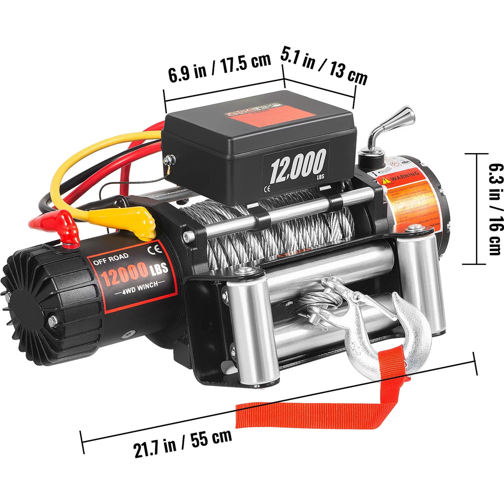 KFFKFF Truck Winch 12000Ibs Electric Winch 85ft/26m Steel Cable 12V Power Winch Jeep Winch with Wireless Remote Control and Powerful Motor for UTV ATV & Jeep Truck and Wrangler in Car Lift