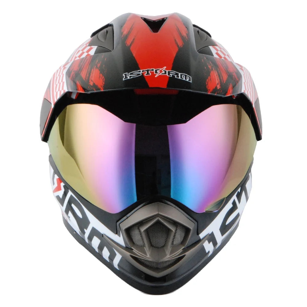 1Storm Dual Sport Helmet Motorcycle HGXP14A Full Face Motocross Off Road Bike + Motorcycle Bluetooth Headset: Matt Black