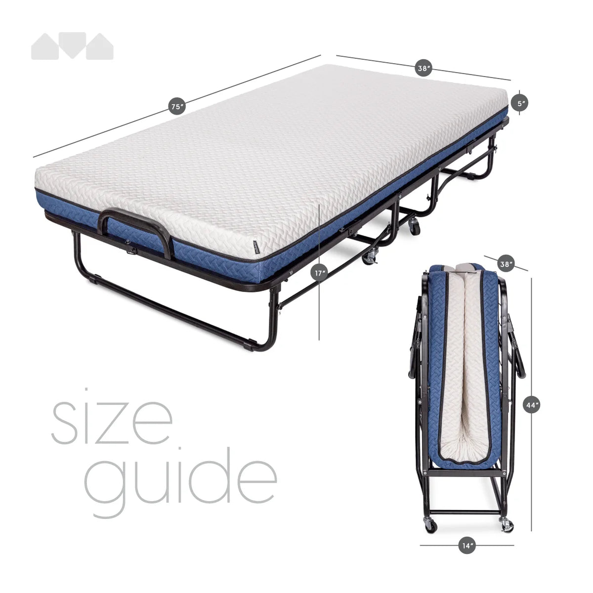 Milliard Diplomat Adjustable Size Modern Folding Bed with Memory Foam Mattress
